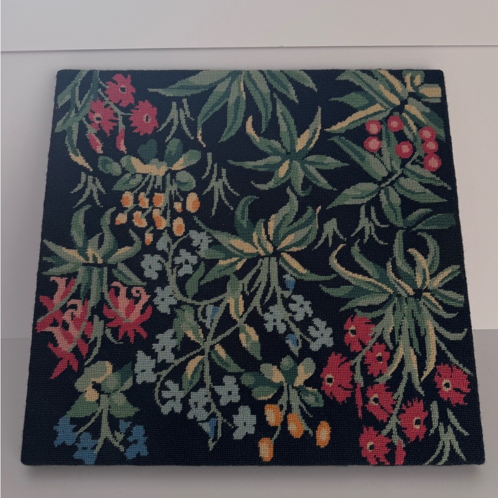 Finished Floral Needlepoint Wall Hanging with Backing & Hanger Handmade 15”x 14”